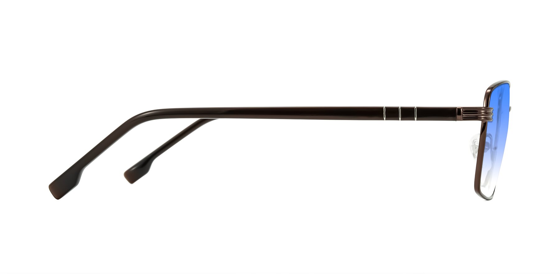 Side of Raiyah in Bronze/Dark Brown with Blue Gradient Lenses