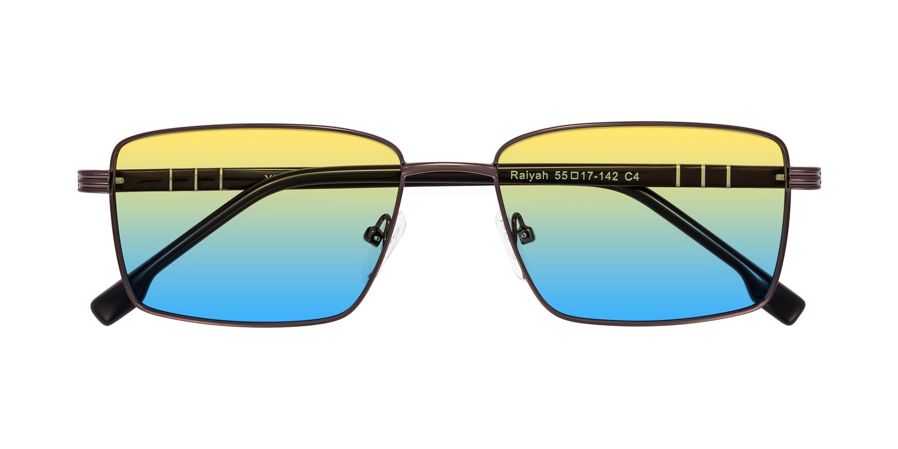 Folded Front of Raiyah in Bronze/Dark Brown with Yellow / Blue Gradient Lenses