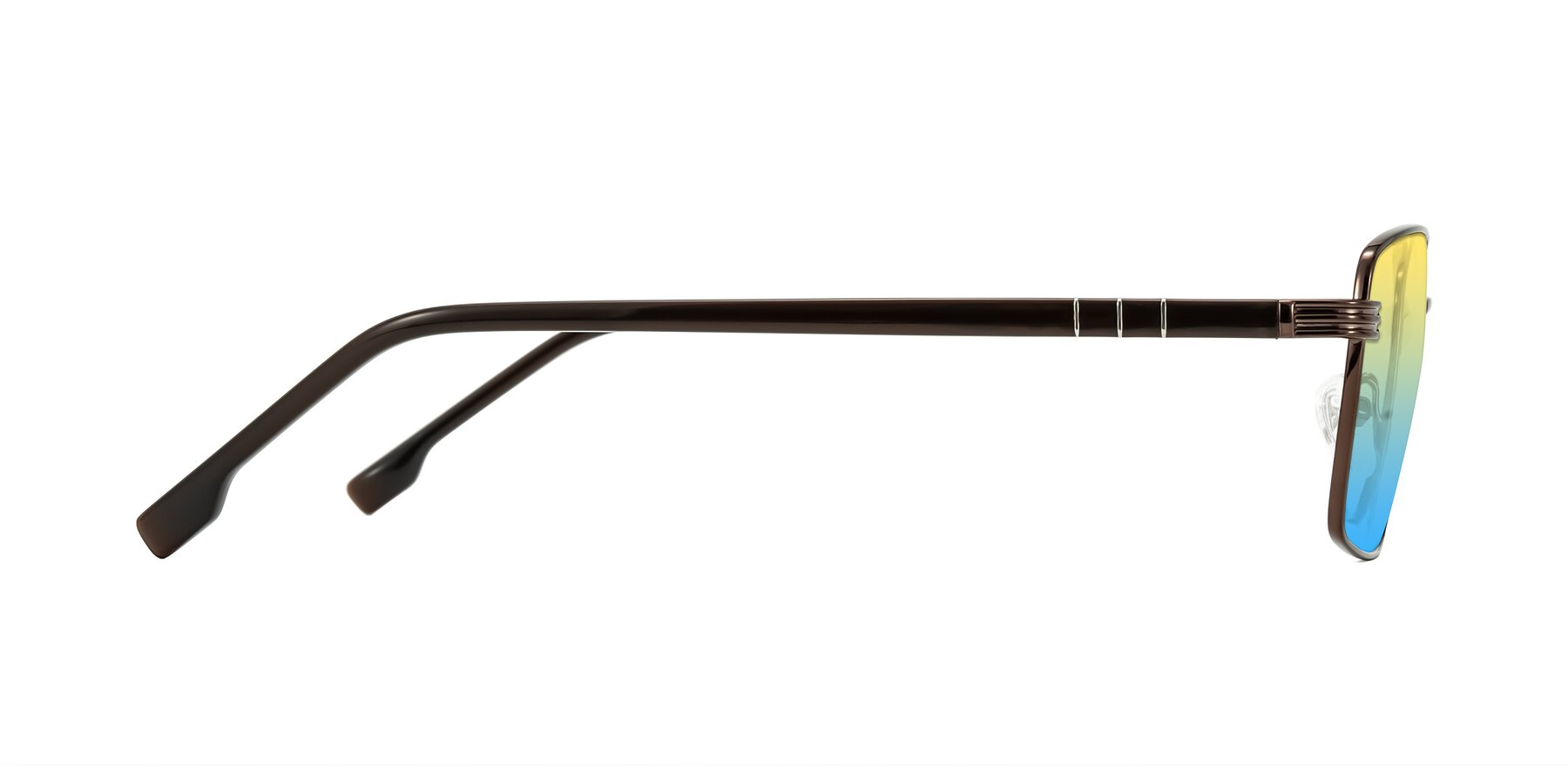 Side of Raiyah in Bronze/Dark Brown with Yellow / Blue Gradient Lenses