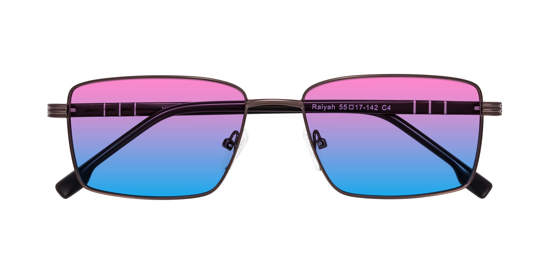 Folded Front of Raiyah in Bronze/Dark Brown with Pink / Blue Gradient Lenses