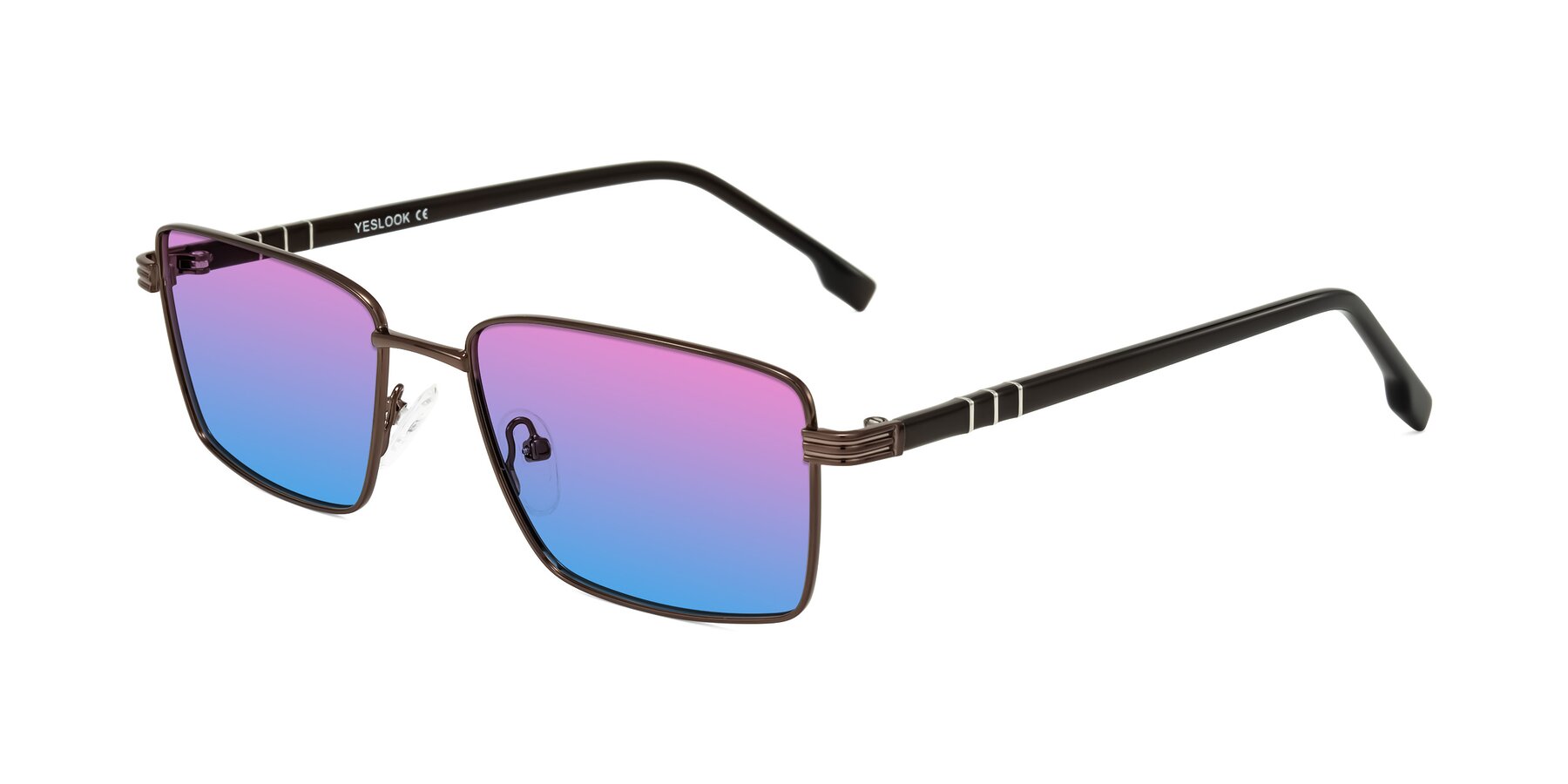 Angle of Raiyah in Bronze/Dark Brown with Pink / Blue Gradient Lenses