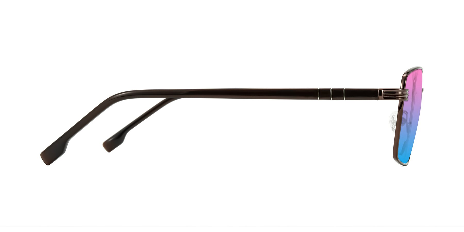 Side of Raiyah in Bronze/Dark Brown with Pink / Blue Gradient Lenses