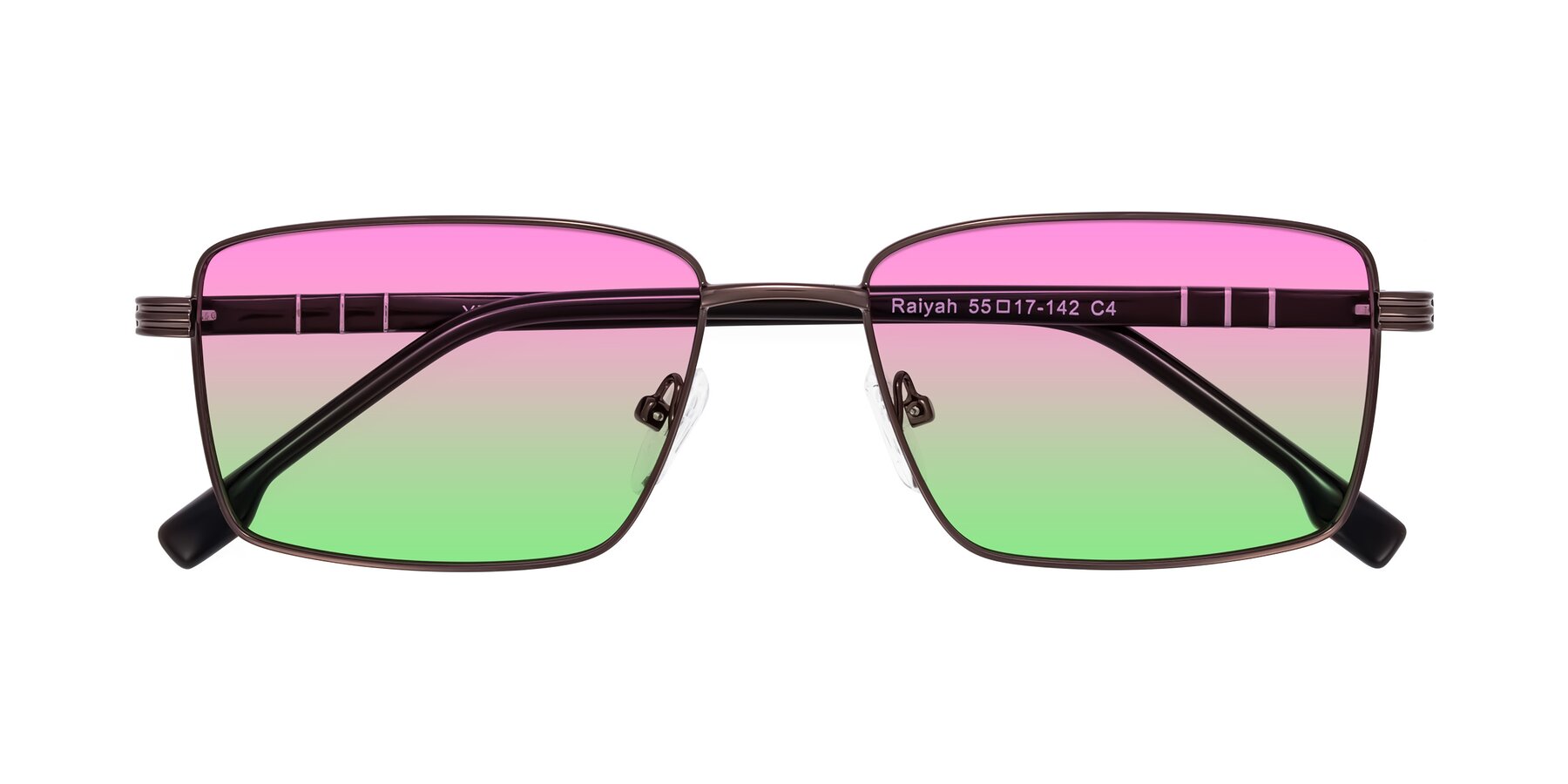 Folded Front of Raiyah in Bronze/Dark Brown with Pink / Green Gradient Lenses