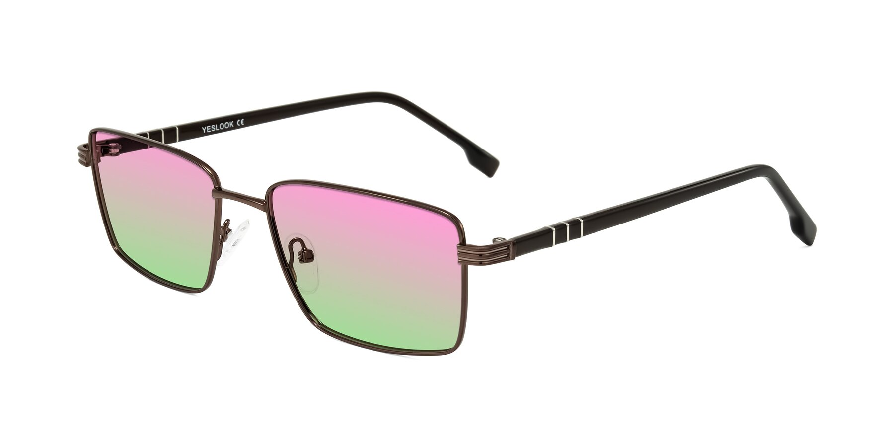 Angle of Raiyah in Bronze/Dark Brown with Pink / Green Gradient Lenses