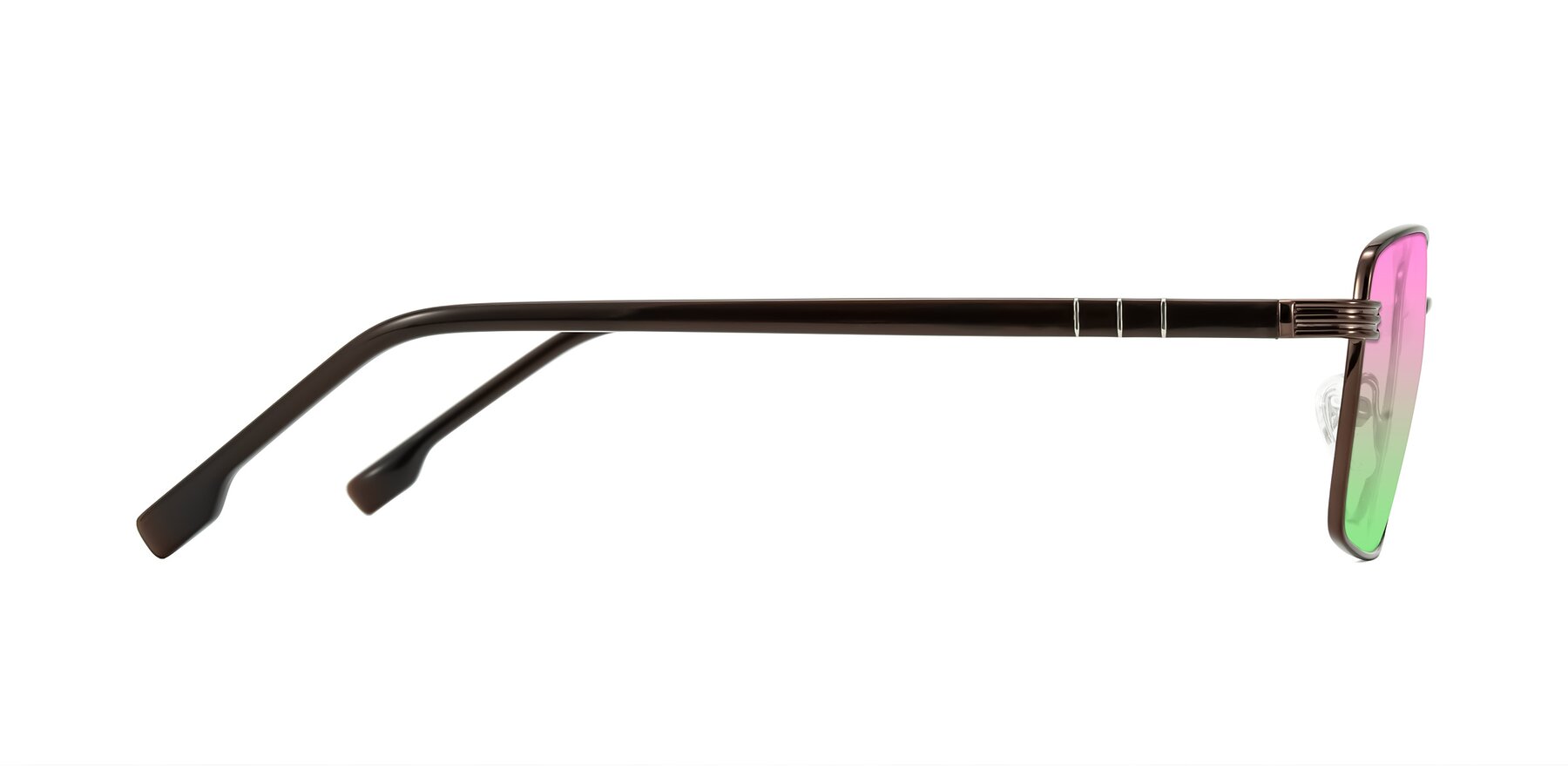 Side of Raiyah in Bronze/Dark Brown with Pink / Green Gradient Lenses