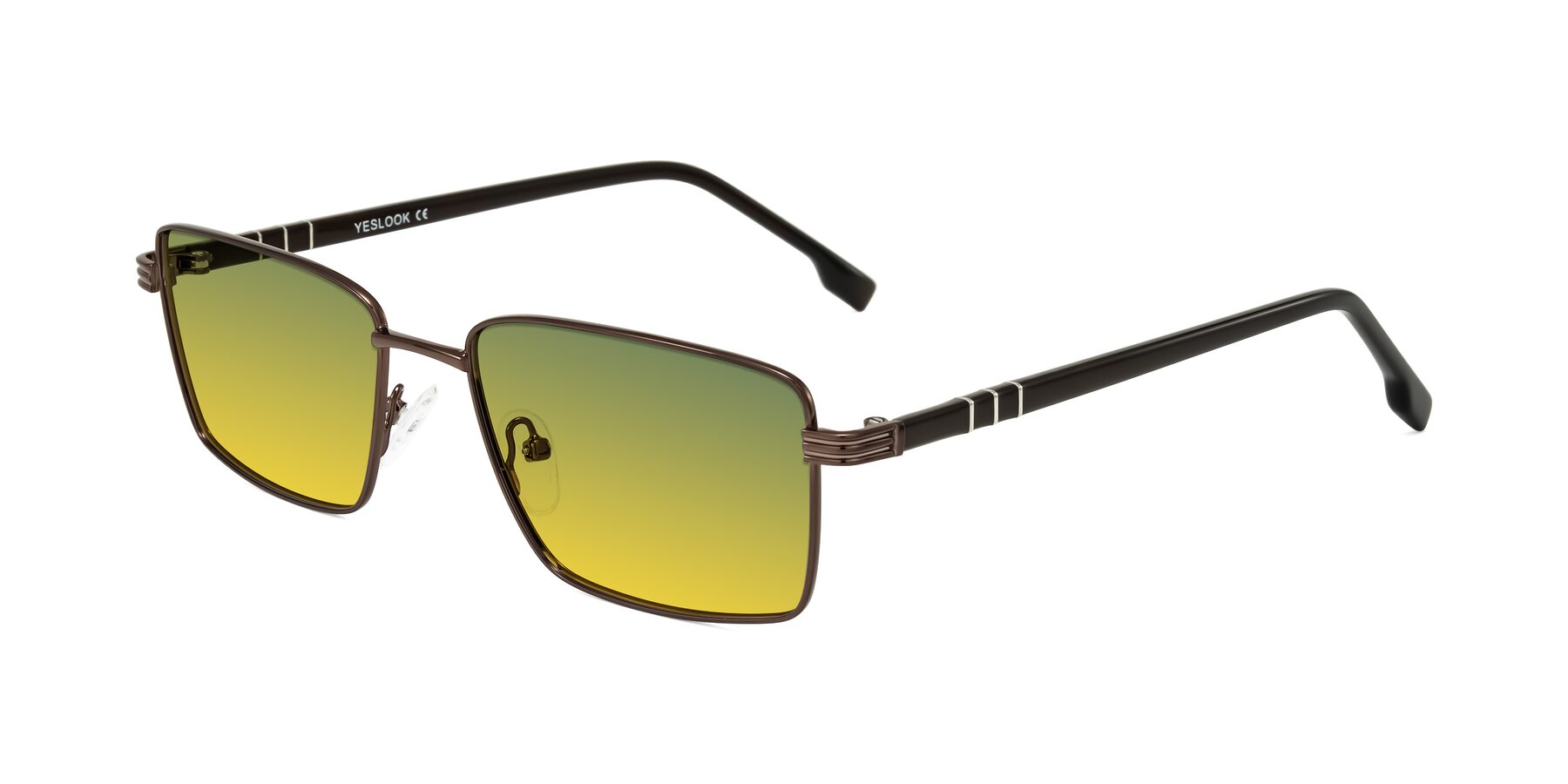 Angle of Raiyah in Bronze/Dark Brown with Green / Yellow Gradient Lenses