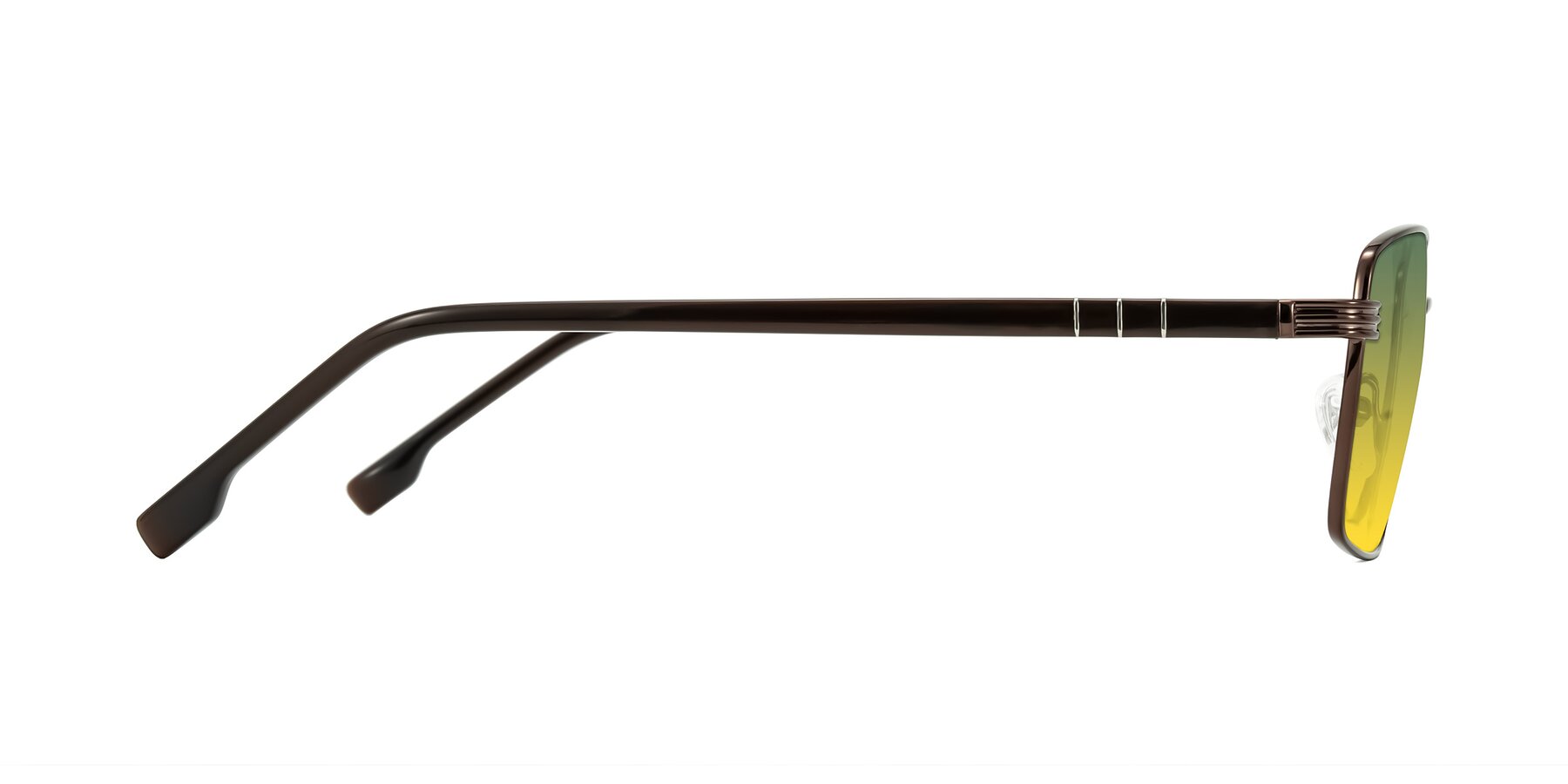Side of Raiyah in Bronze/Dark Brown with Green / Yellow Gradient Lenses