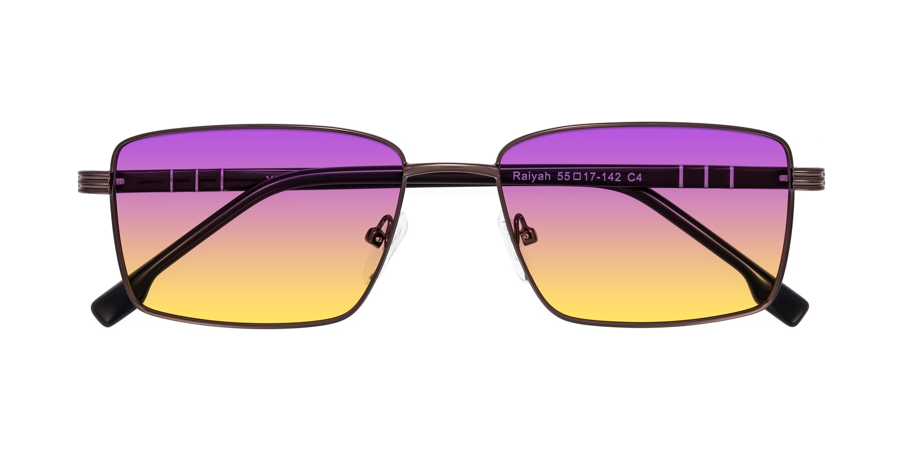 Folded Front of Raiyah in Bronze/Dark Brown with Purple / Yellow Gradient Lenses