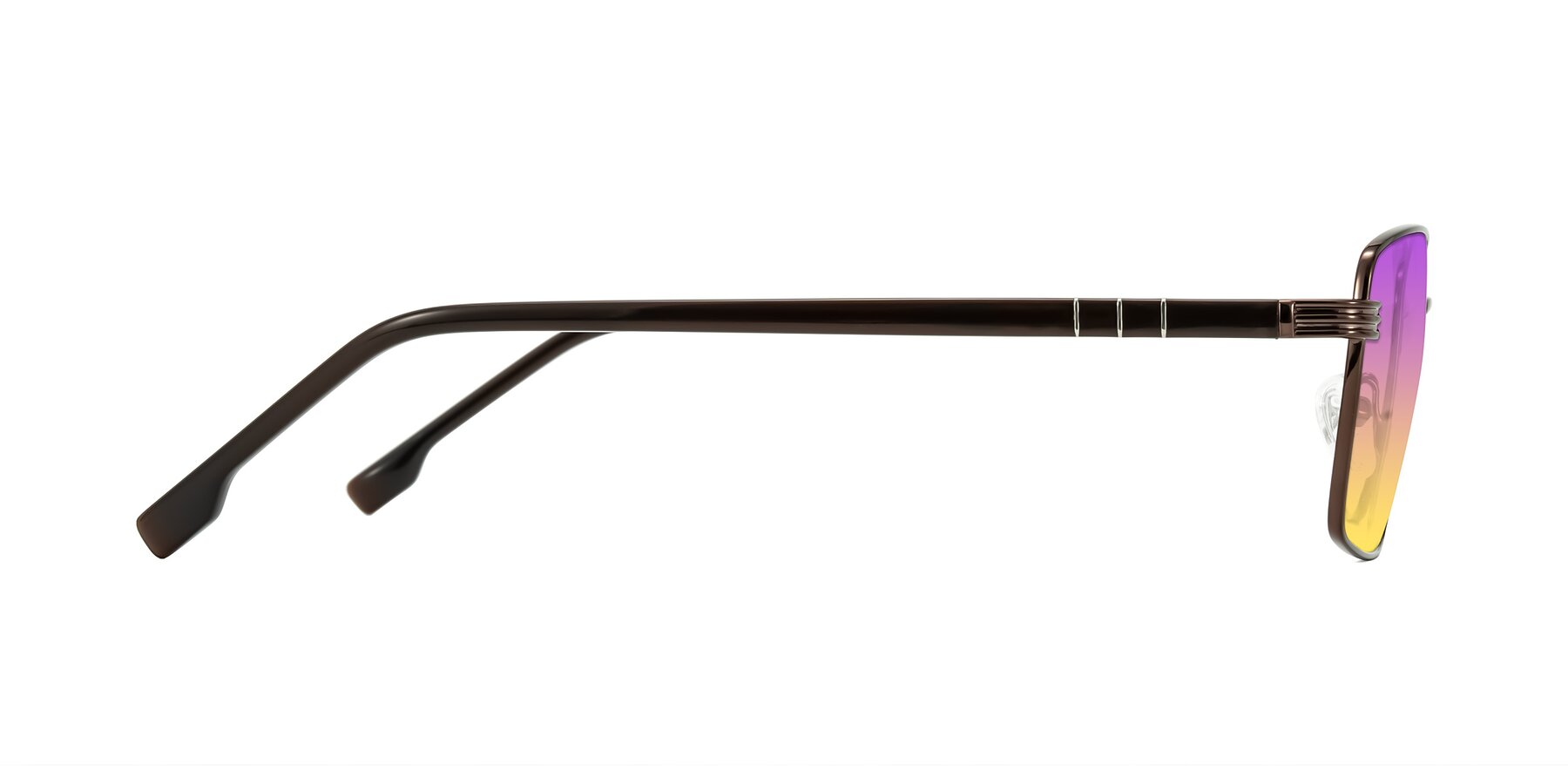 Side of Raiyah in Bronze/Dark Brown with Purple / Yellow Gradient Lenses