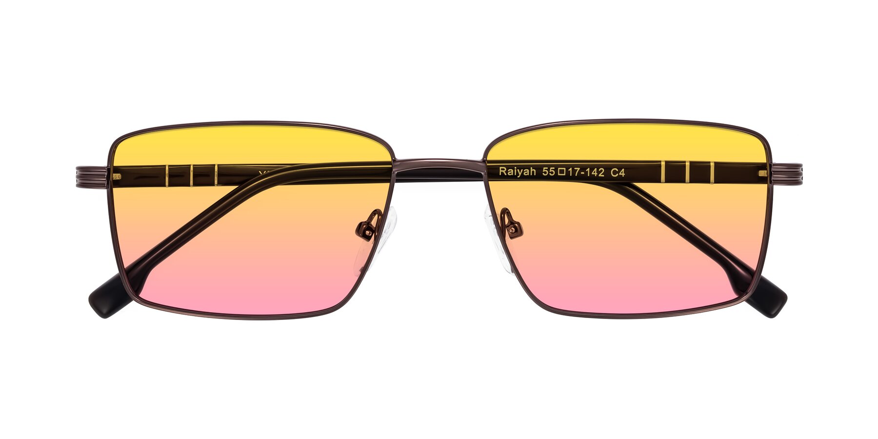 Folded Front of Raiyah in Bronze/Dark Brown with Yellow / Pink Gradient Lenses