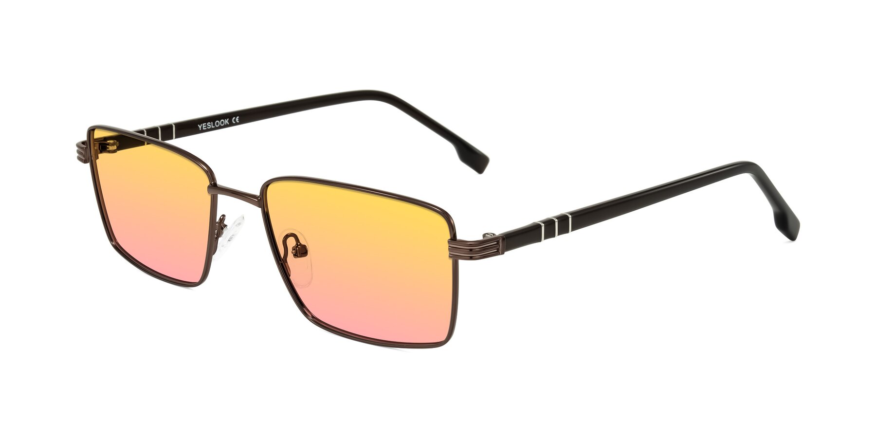 Angle of Raiyah in Bronze/Dark Brown with Yellow / Pink Gradient Lenses