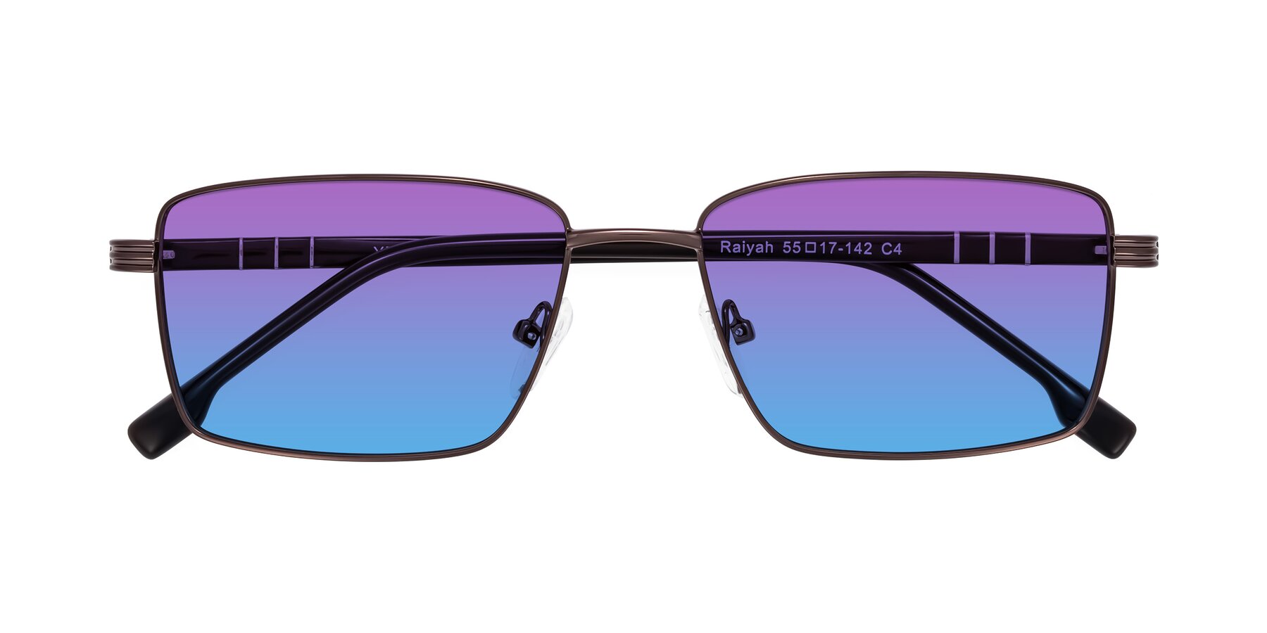 Folded Front of Raiyah in Bronze/Dark Brown with Purple / Blue Gradient Lenses