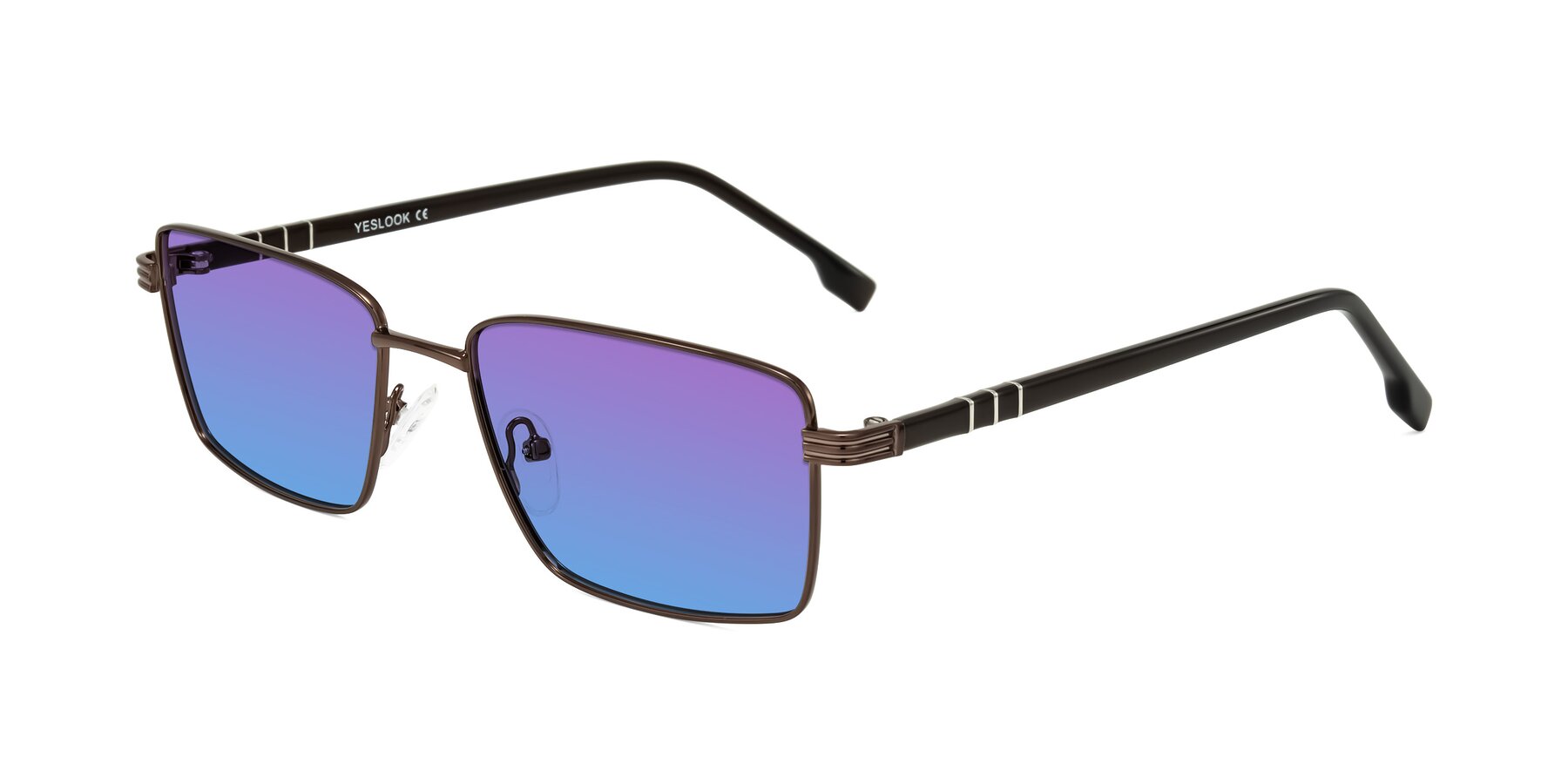 Angle of Raiyah in Bronze/Dark Brown with Purple / Blue Gradient Lenses