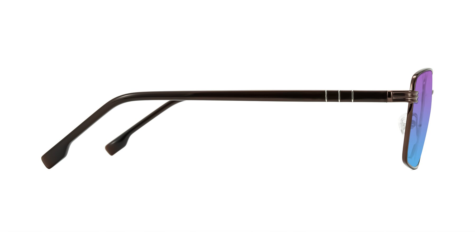 Side of Raiyah in Bronze/Dark Brown with Purple / Blue Gradient Lenses