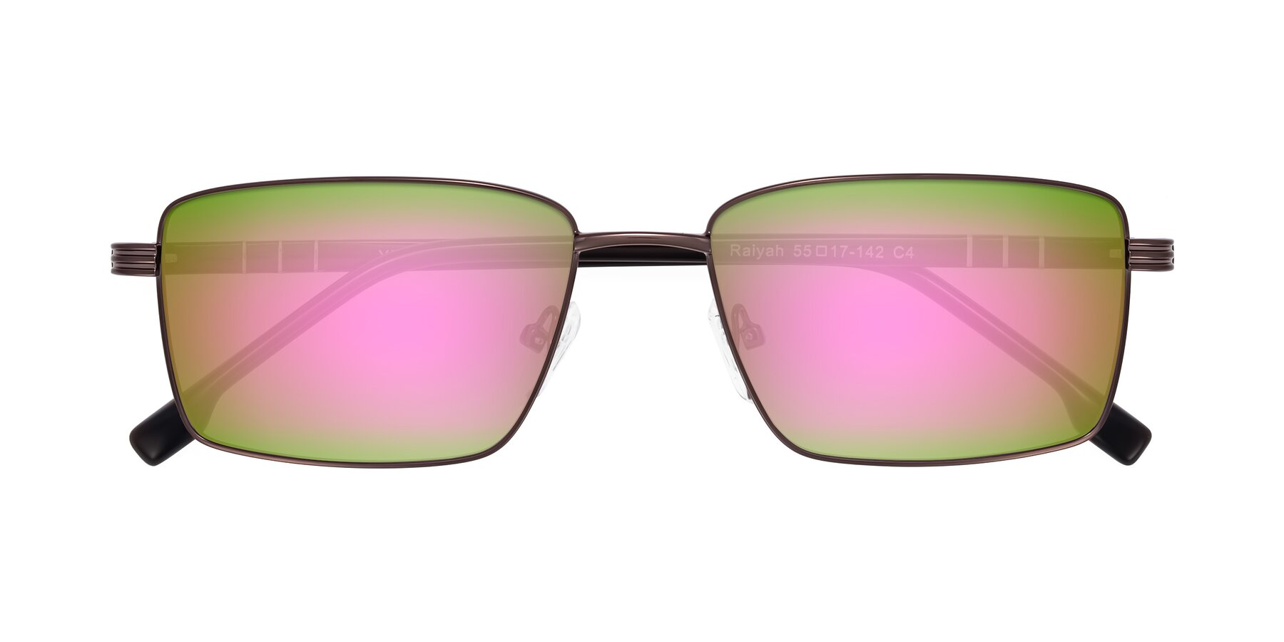 Folded Front of Raiyah in Bronze/Dark Brown with Pink Mirrored Lenses