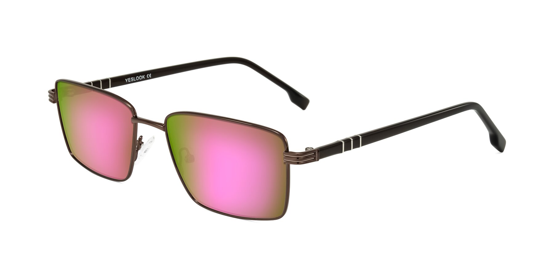 Angle of Raiyah in Bronze/Dark Brown with Pink Mirrored Lenses