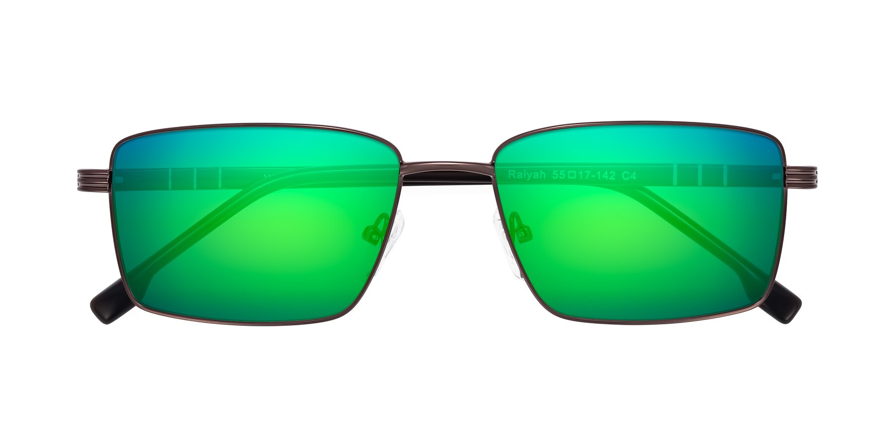 Folded Front of Raiyah in Bronze/Dark Brown with Green Mirrored Lenses