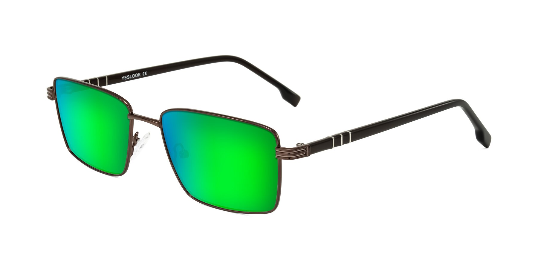 Angle of Raiyah in Bronze/Dark Brown with Green Mirrored Lenses