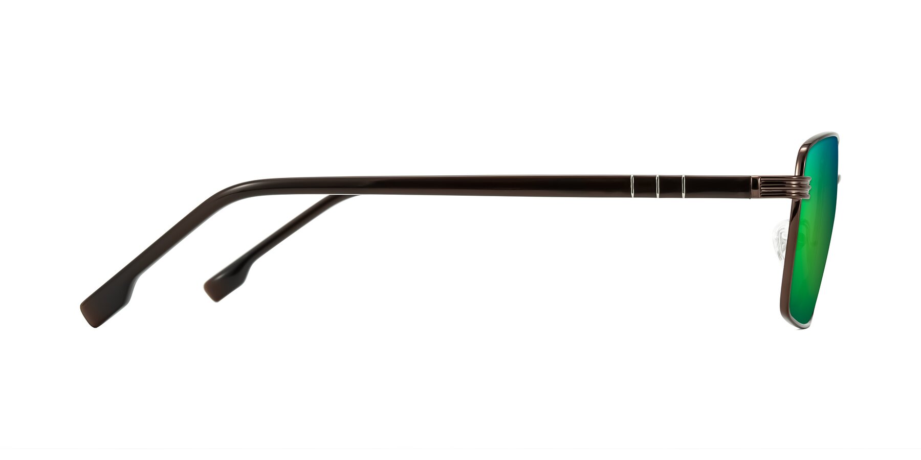 Side of Raiyah in Bronze/Dark Brown with Green Mirrored Lenses