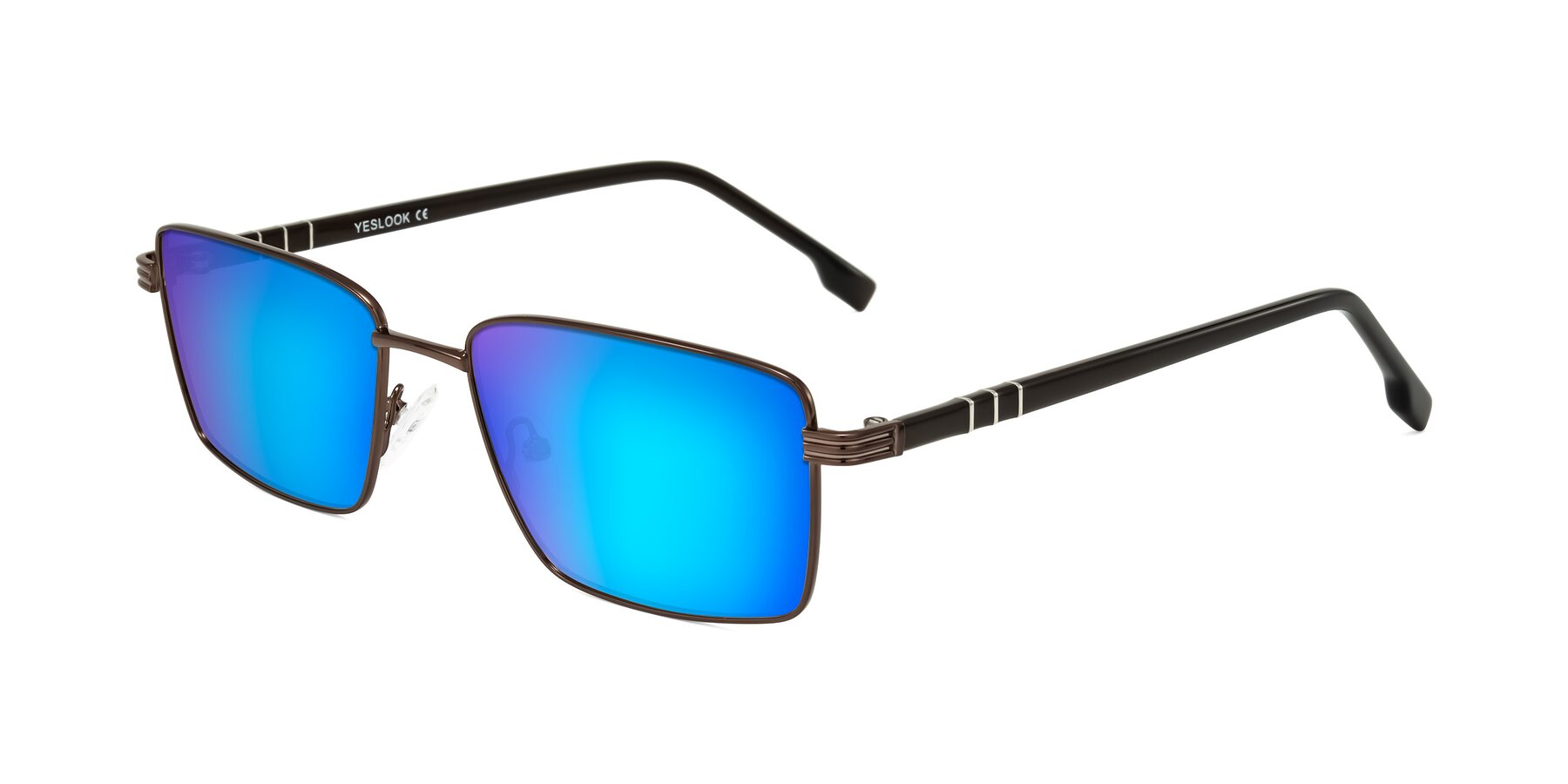 Angle of Raiyah in Bronze/Dark Brown with Blue Mirrored Lenses