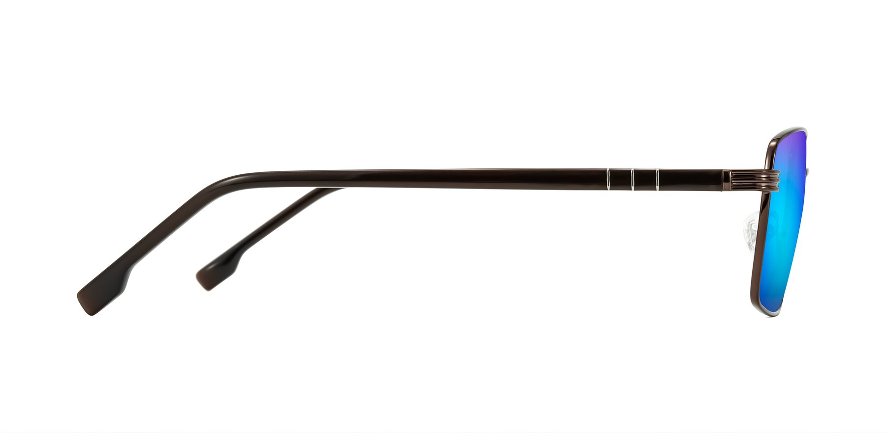 Side of Raiyah in Bronze/Dark Brown with Blue Mirrored Lenses