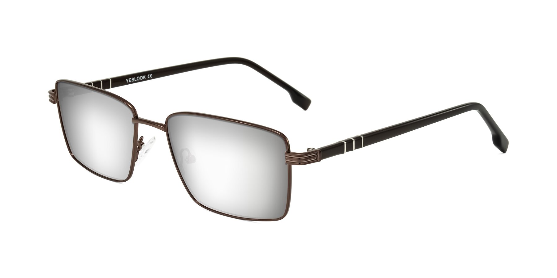 Angle of Raiyah in Bronze/Dark Brown with Silver Mirrored Lenses