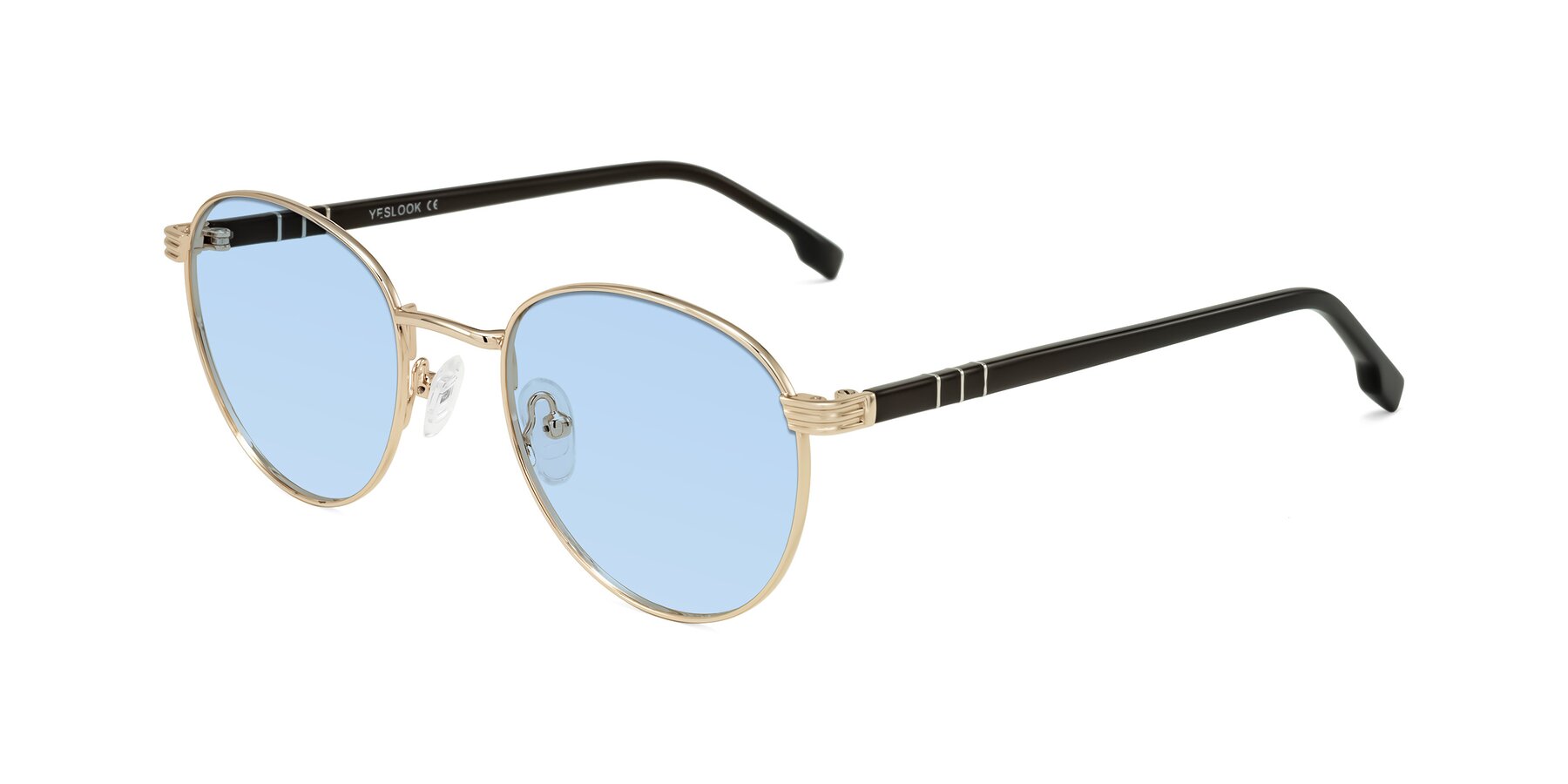 Angle of Orozco in Gold/Dark Brown with Light Blue Tinted Lenses