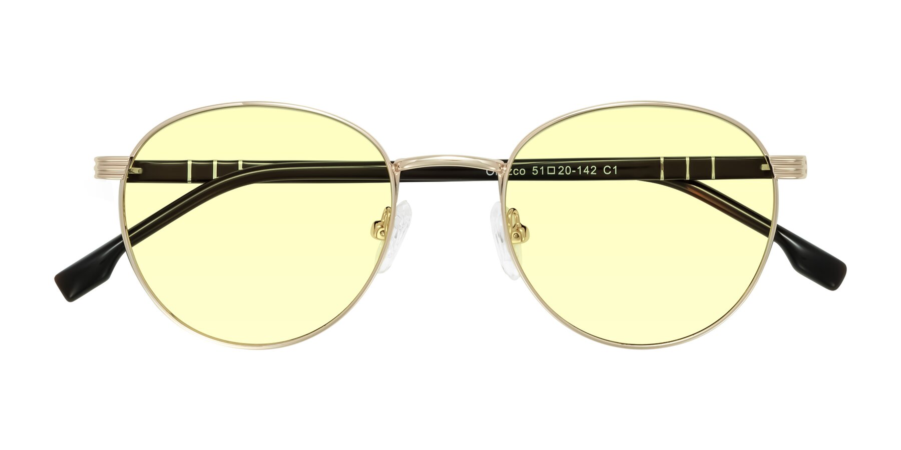 Folded Front of Orozco in Gold/Dark Brown with Light Yellow Tinted Lenses