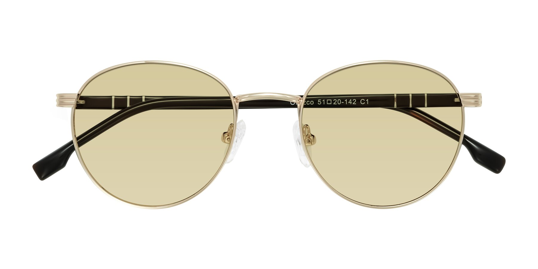 Folded Front of Orozco in Gold/Dark Brown with Light Champagne Tinted Lenses