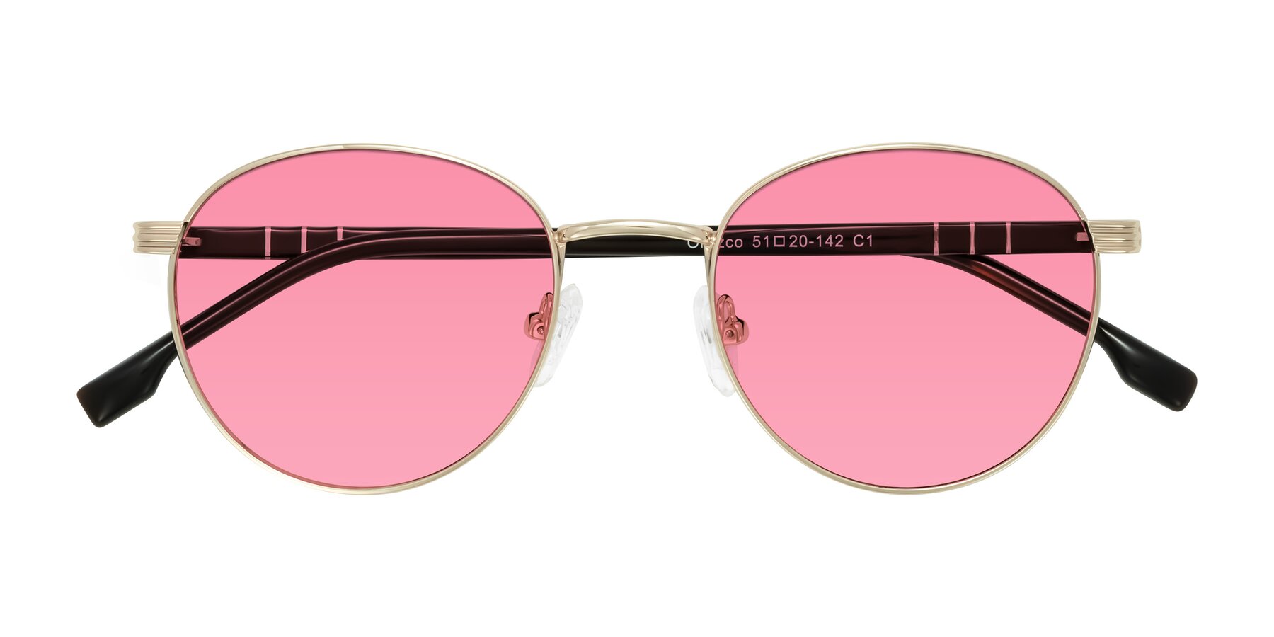Folded Front of Orozco in Gold/Dark Brown with Pink Tinted Lenses