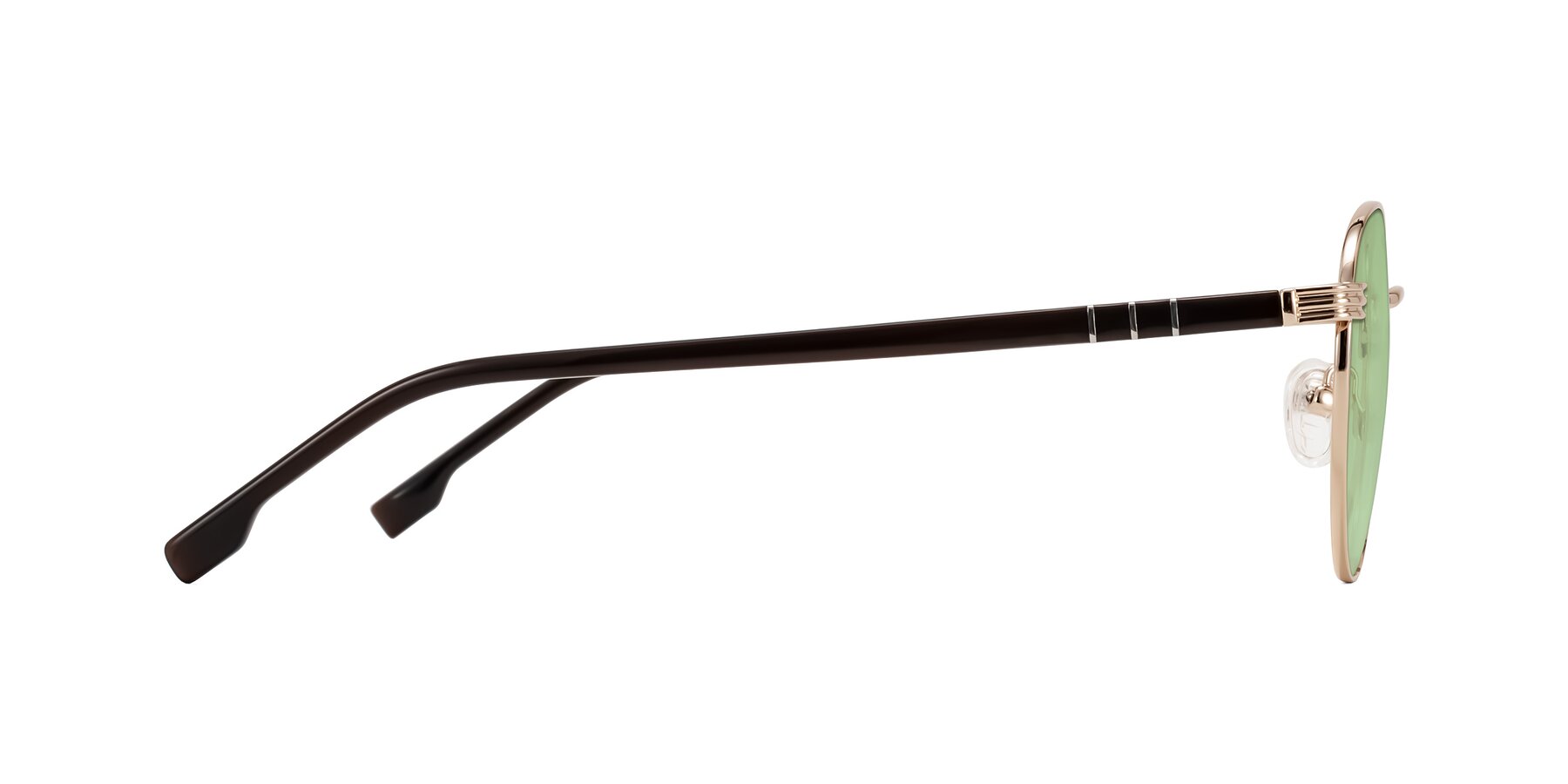 Side of Orozco in Gold/Dark Brown with Medium Green Tinted Lenses