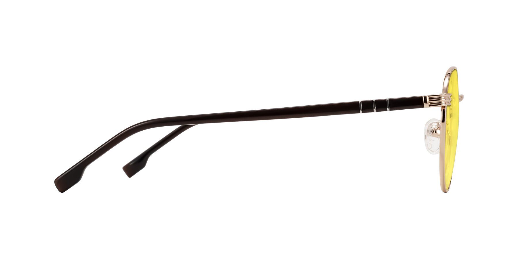 Side of Orozco in Gold/Dark Brown with Medium Yellow Tinted Lenses