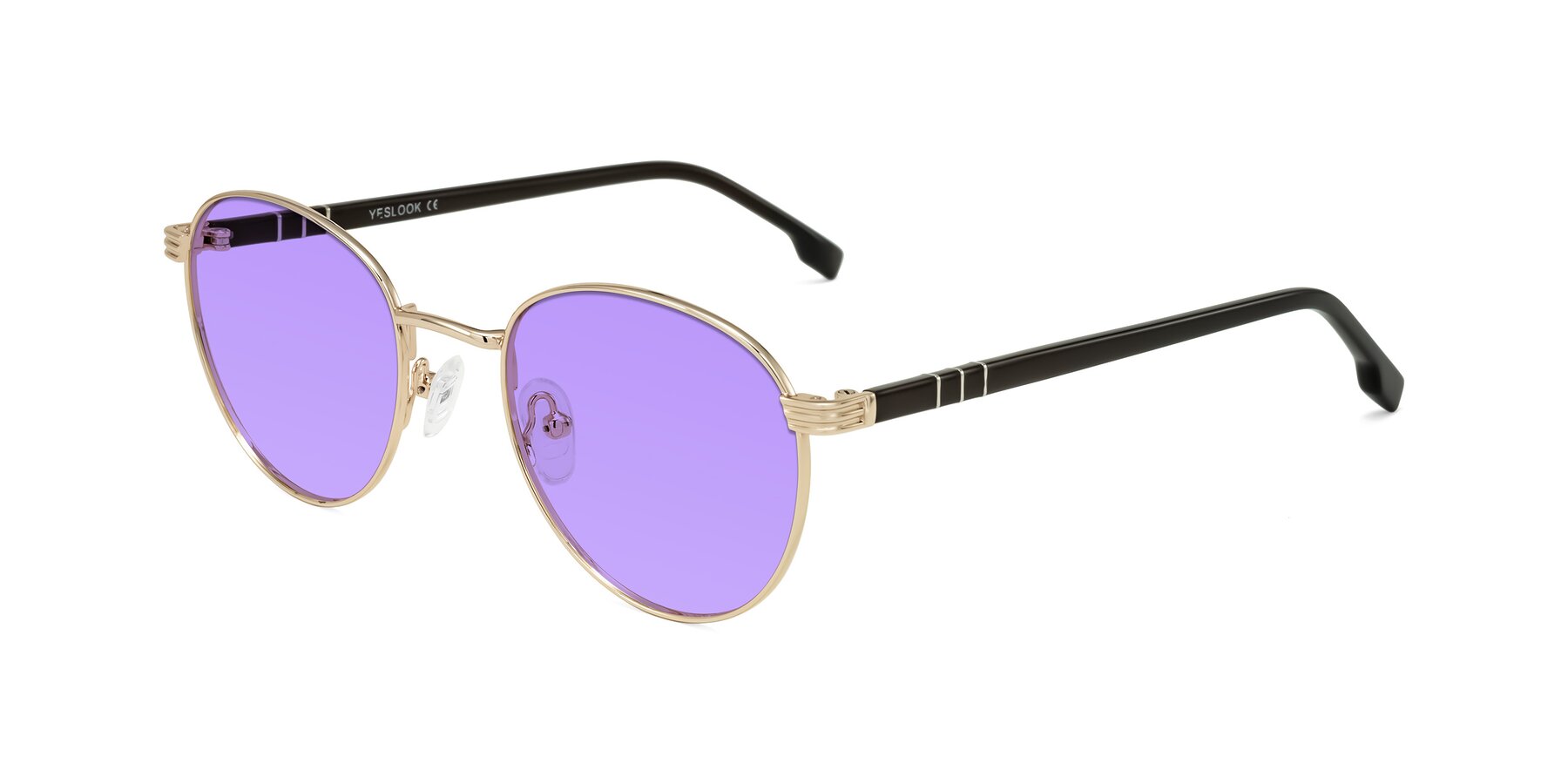 Angle of Orozco in Gold/Dark Brown with Medium Purple Tinted Lenses