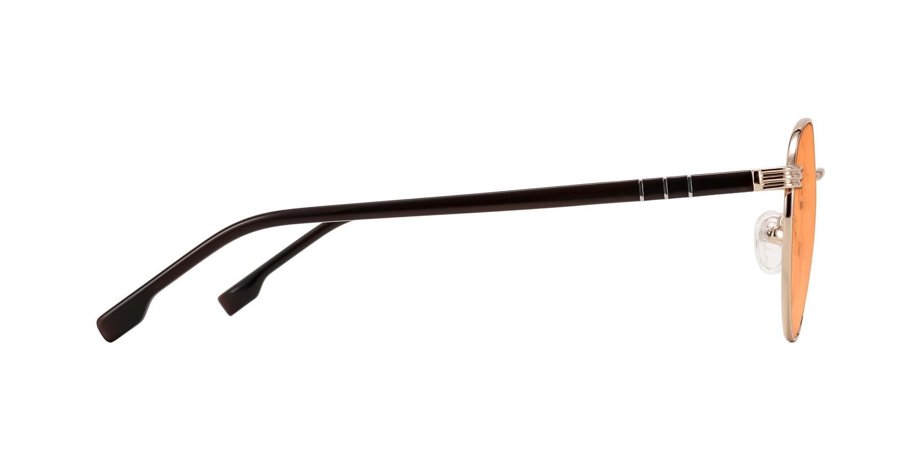 Side of Orozco in Gold/Dark Brown with Medium Orange Tinted Lenses