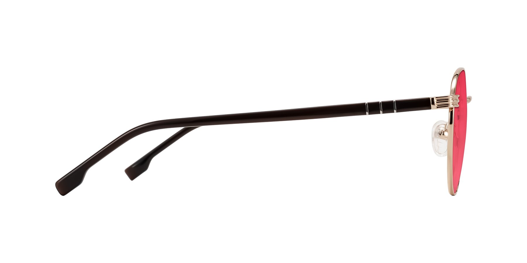 Side of Orozco in Gold/Dark Brown with Red Tinted Lenses