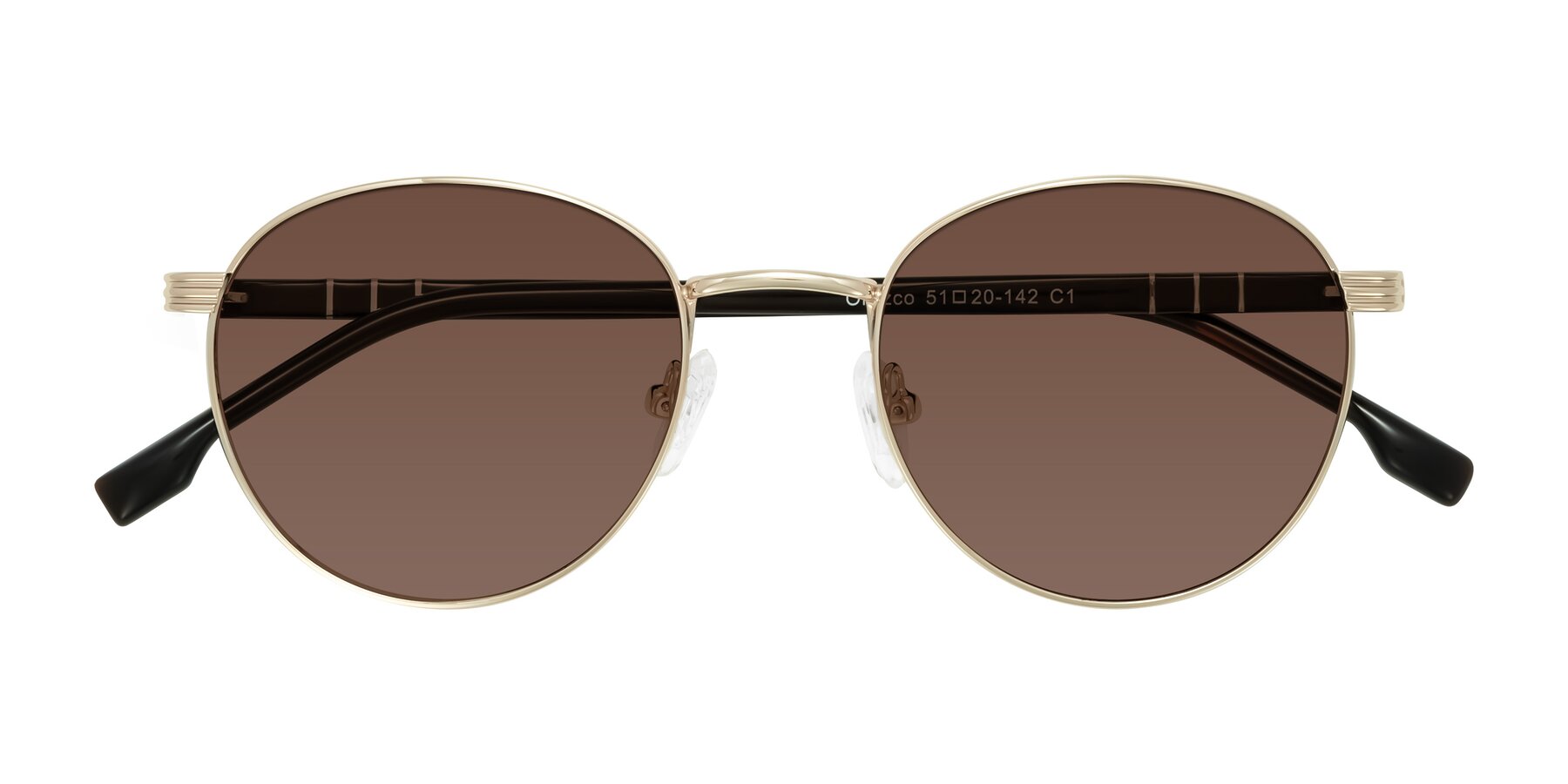 Folded Front of Orozco in Gold/Dark Brown with Brown Tinted Lenses