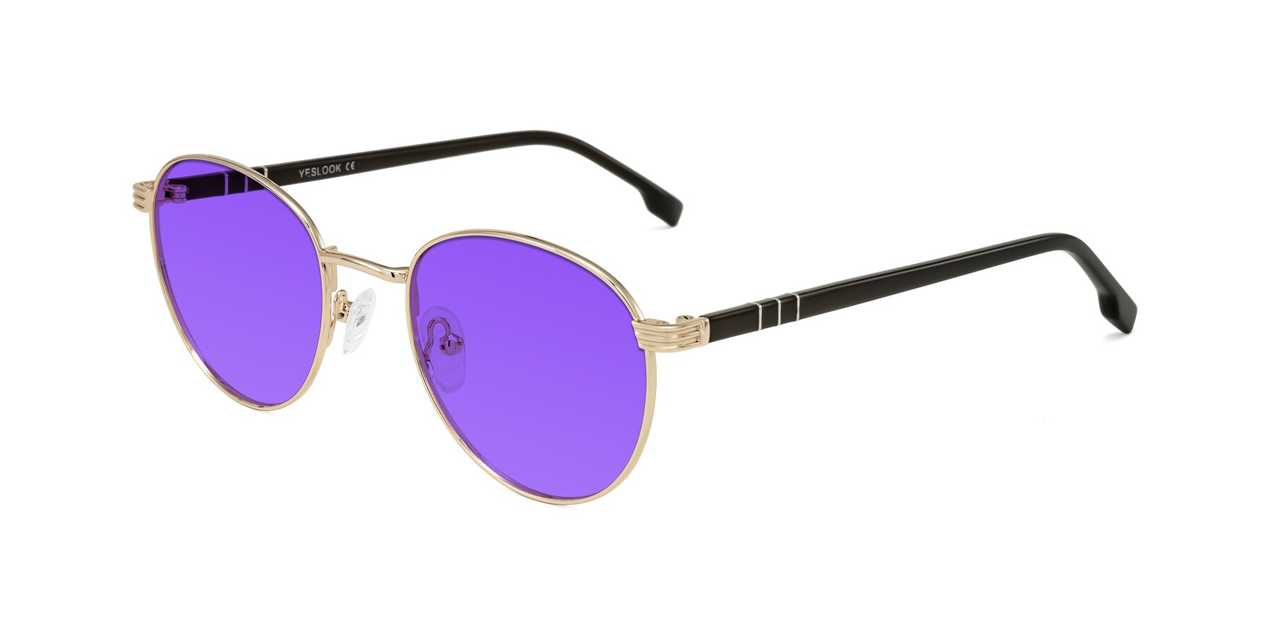 Angle of Orozco in Gold/Dark Brown with Purple Tinted Lenses