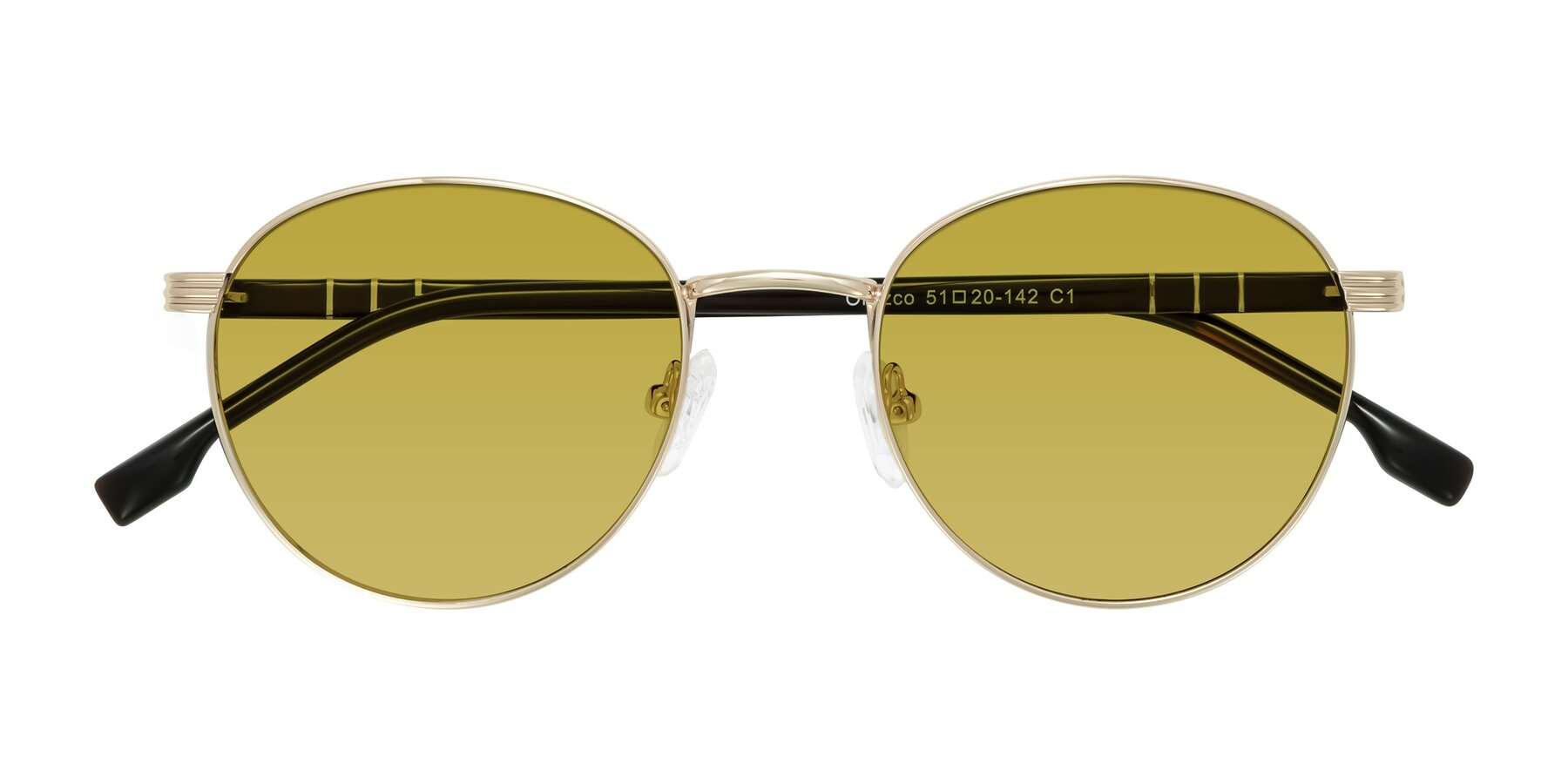 Folded Front of Orozco in Gold/Dark Brown with Champagne Tinted Lenses