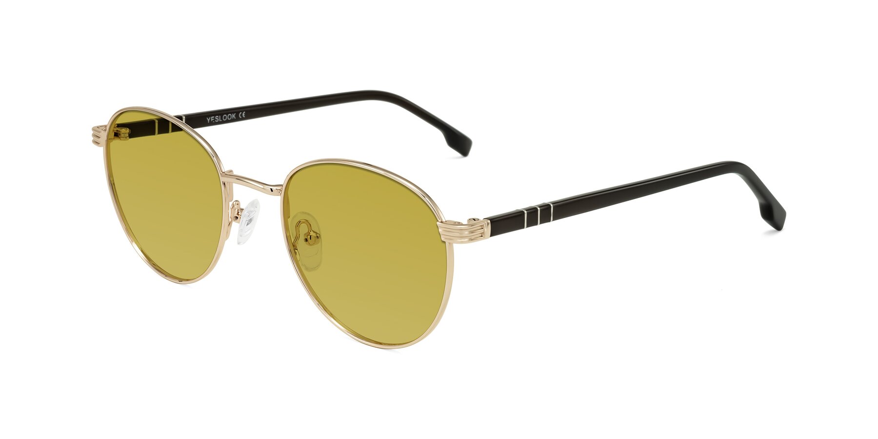 Angle of Orozco in Gold/Dark Brown with Champagne Tinted Lenses
