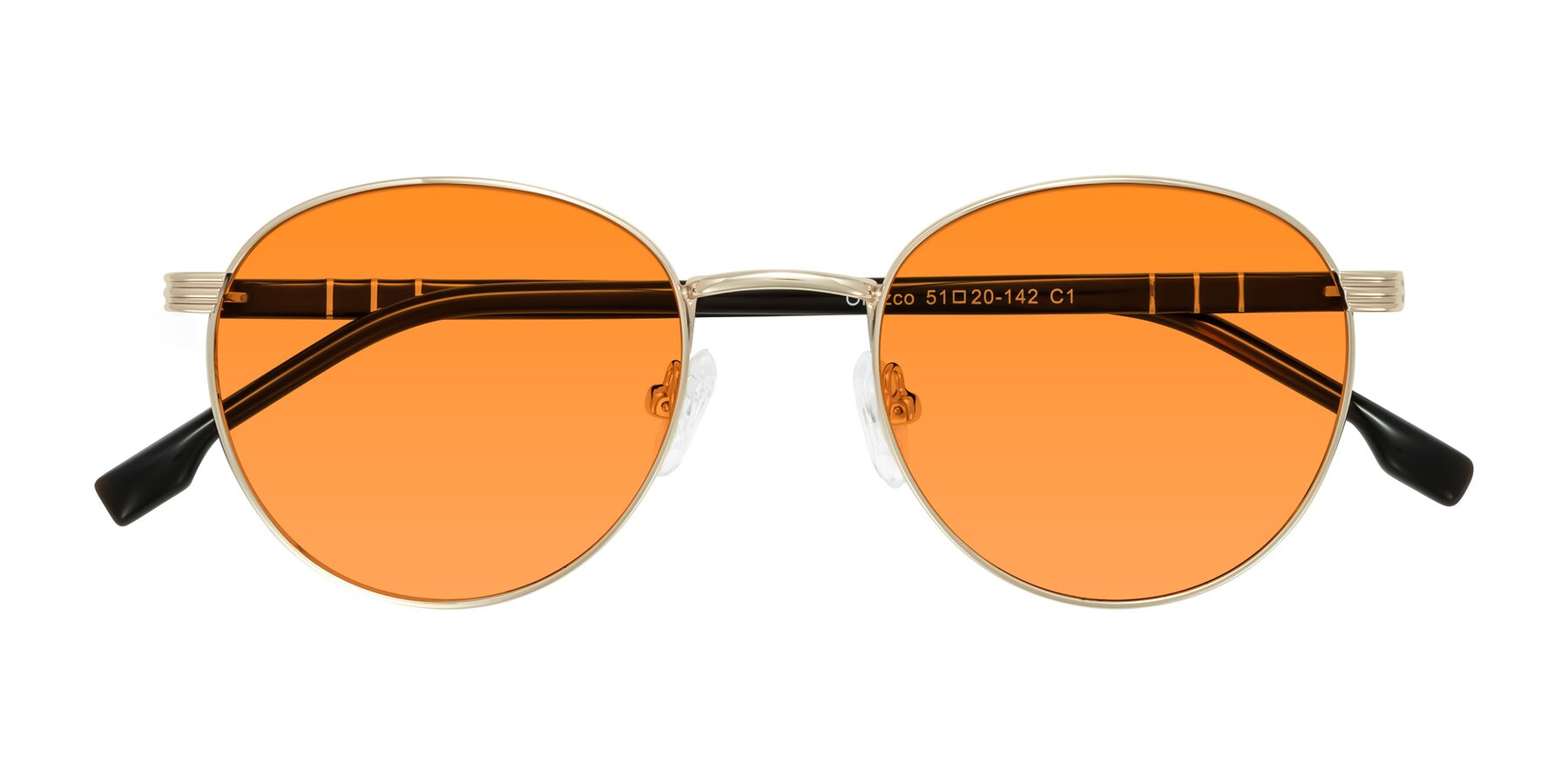Folded Front of Orozco in Gold/Dark Brown with Orange Tinted Lenses