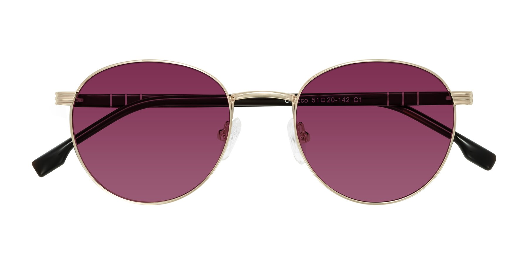 Folded Front of Orozco in Gold/Dark Brown with Wine Tinted Lenses