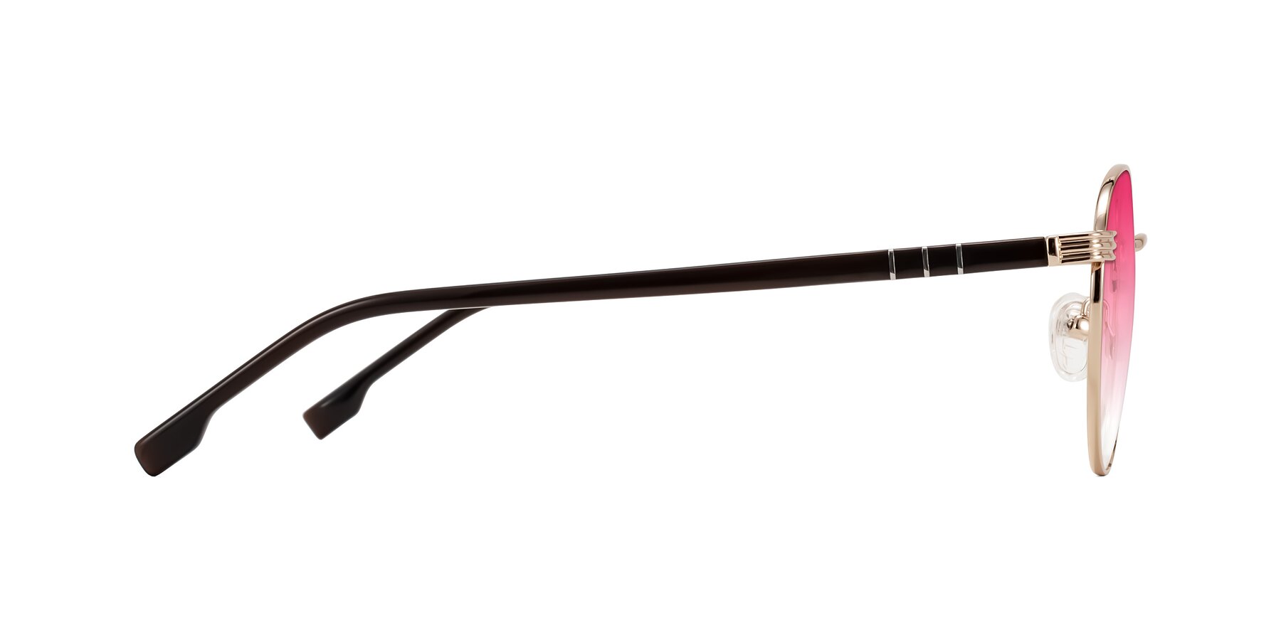 Side of Orozco in Gold/Dark Brown with Pink Gradient Lenses