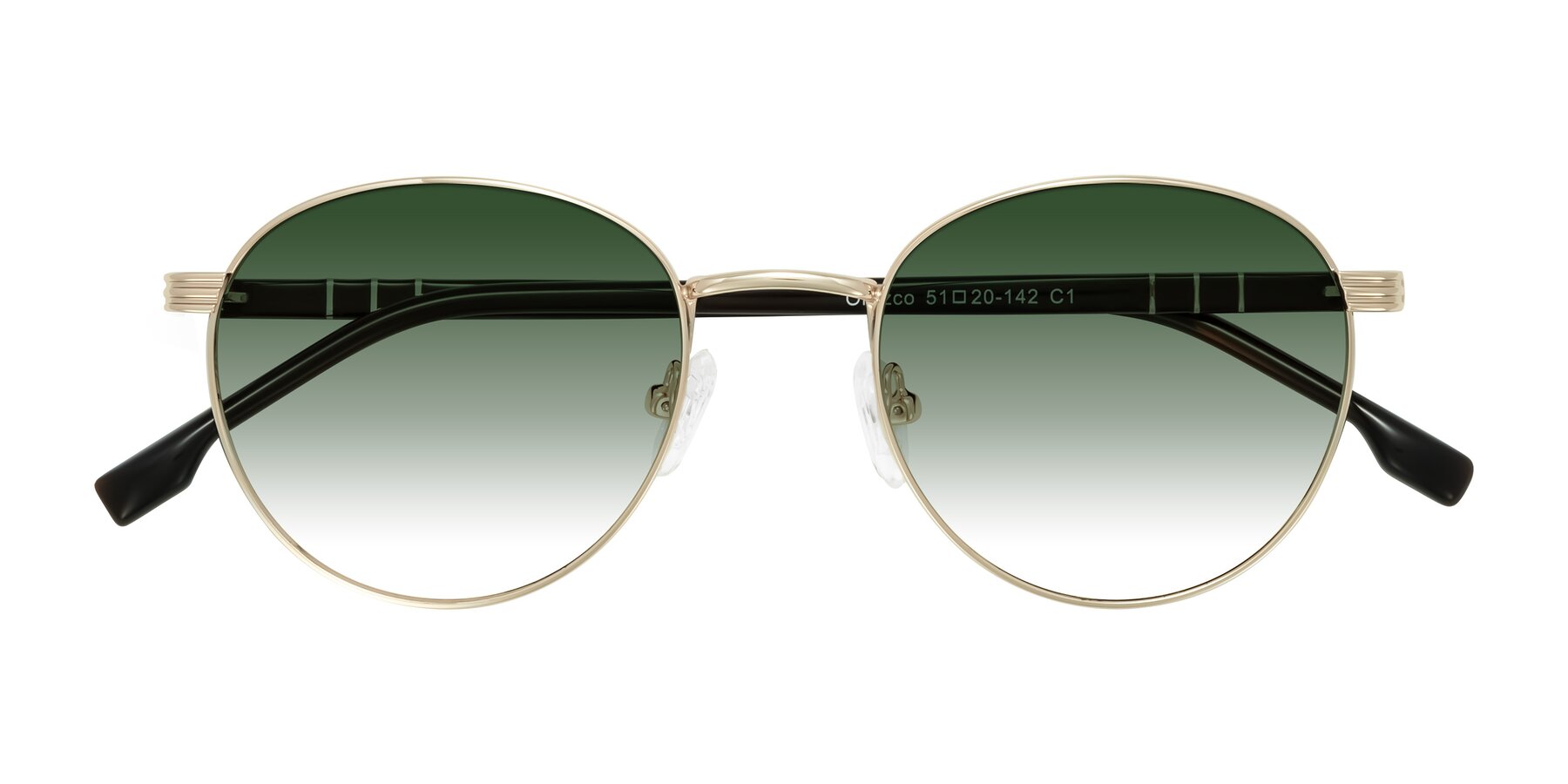 Folded Front of Orozco in Gold/Dark Brown with Green Gradient Lenses