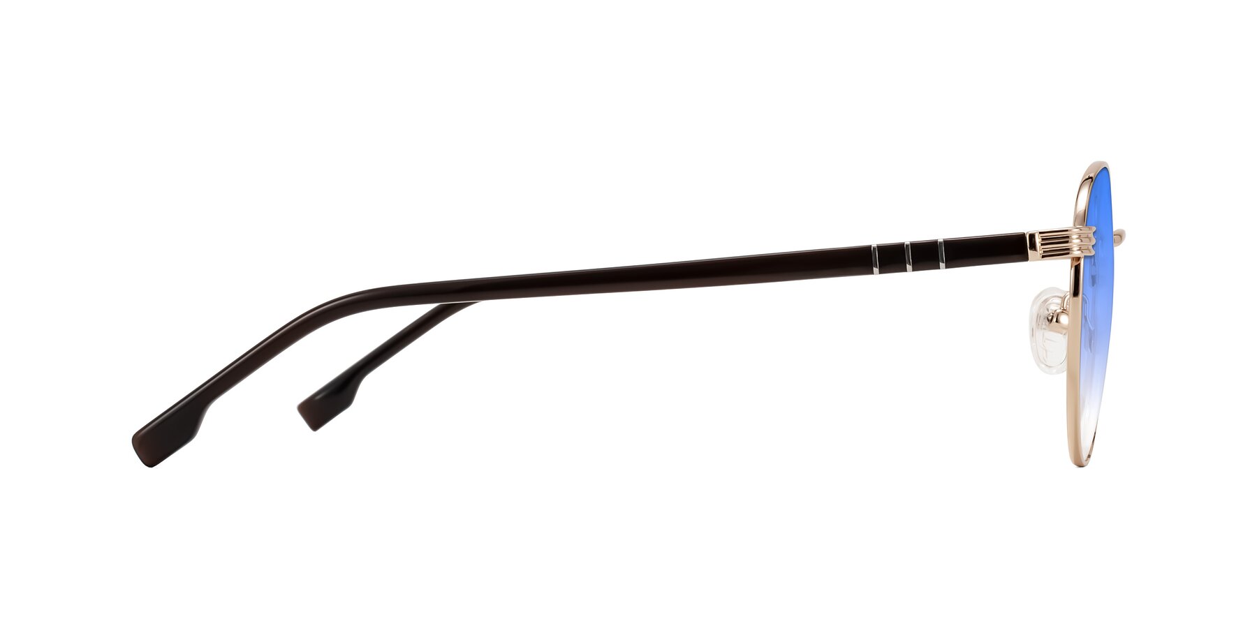 Side of Orozco in Gold/Dark Brown with Blue Gradient Lenses