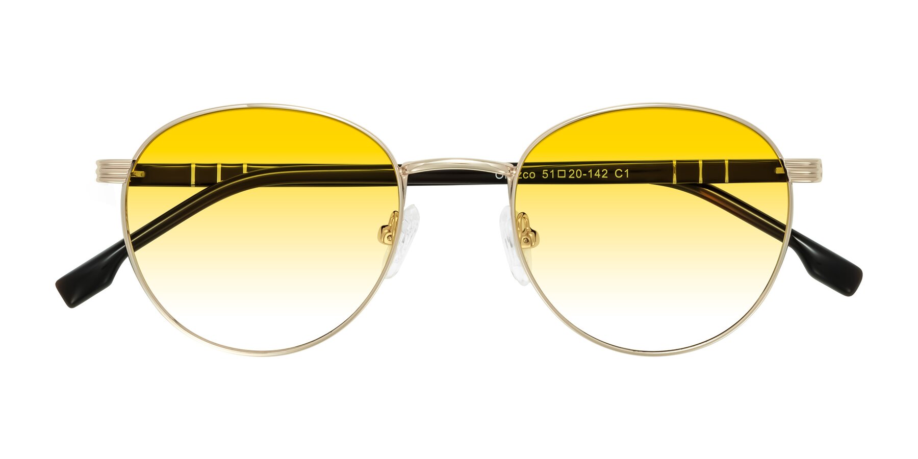 Folded Front of Orozco in Gold/Dark Brown with Yellow Gradient Lenses