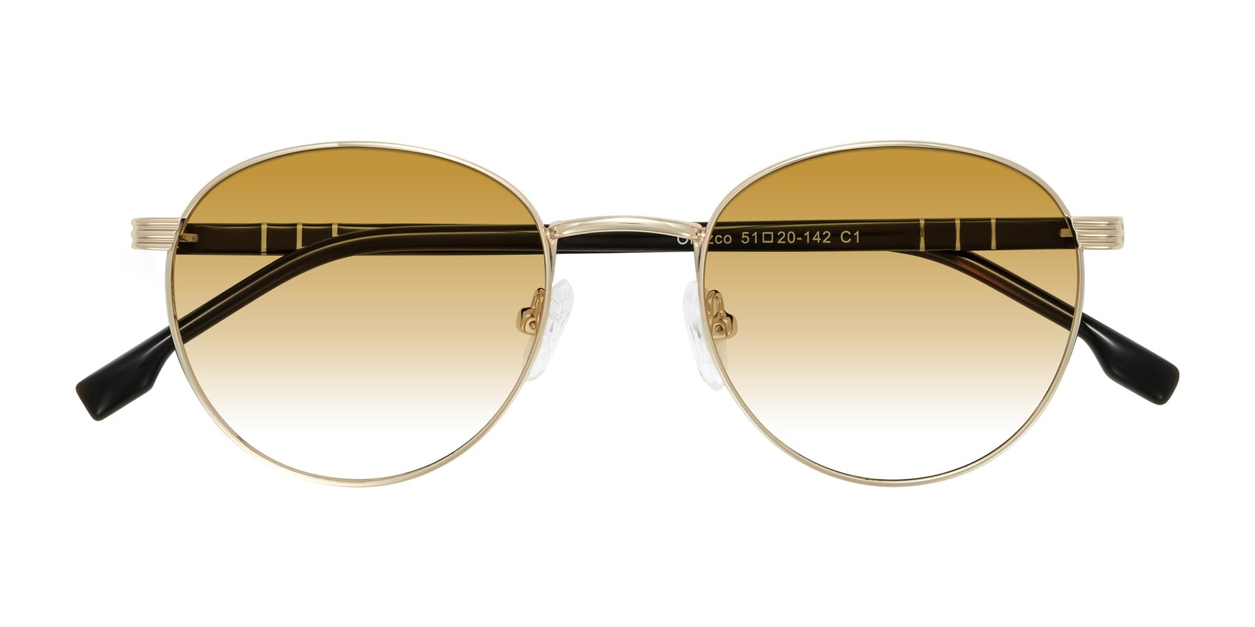 Folded Front of Orozco in Gold/Dark Brown with Champagne Gradient Lenses