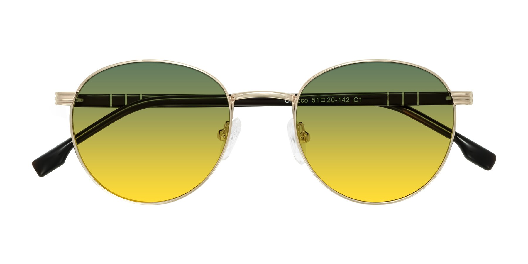 Folded Front of Orozco in Gold/Dark Brown with Green / Yellow Gradient Lenses