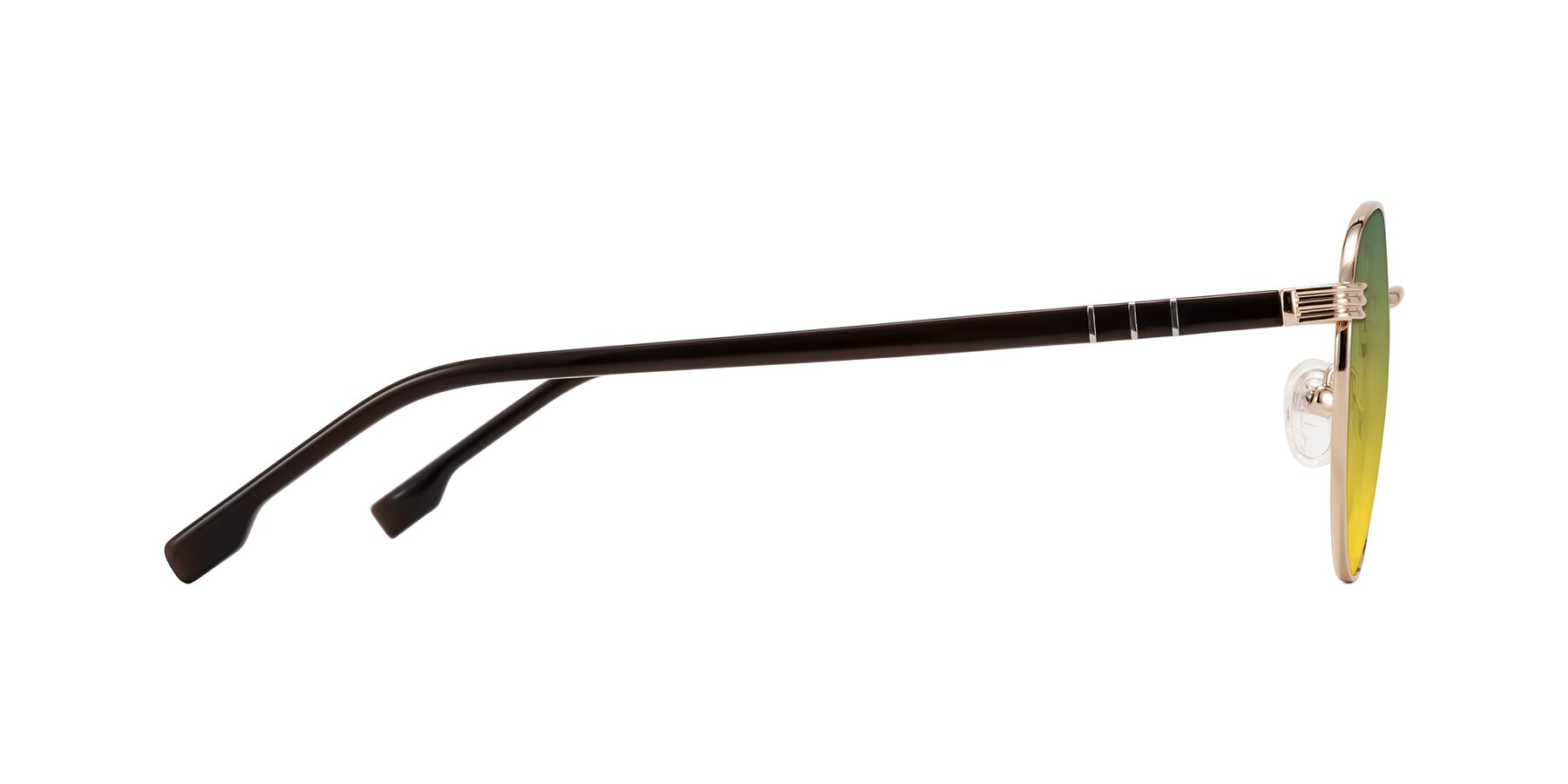 Side of Orozco in Gold/Dark Brown with Green / Yellow Gradient Lenses