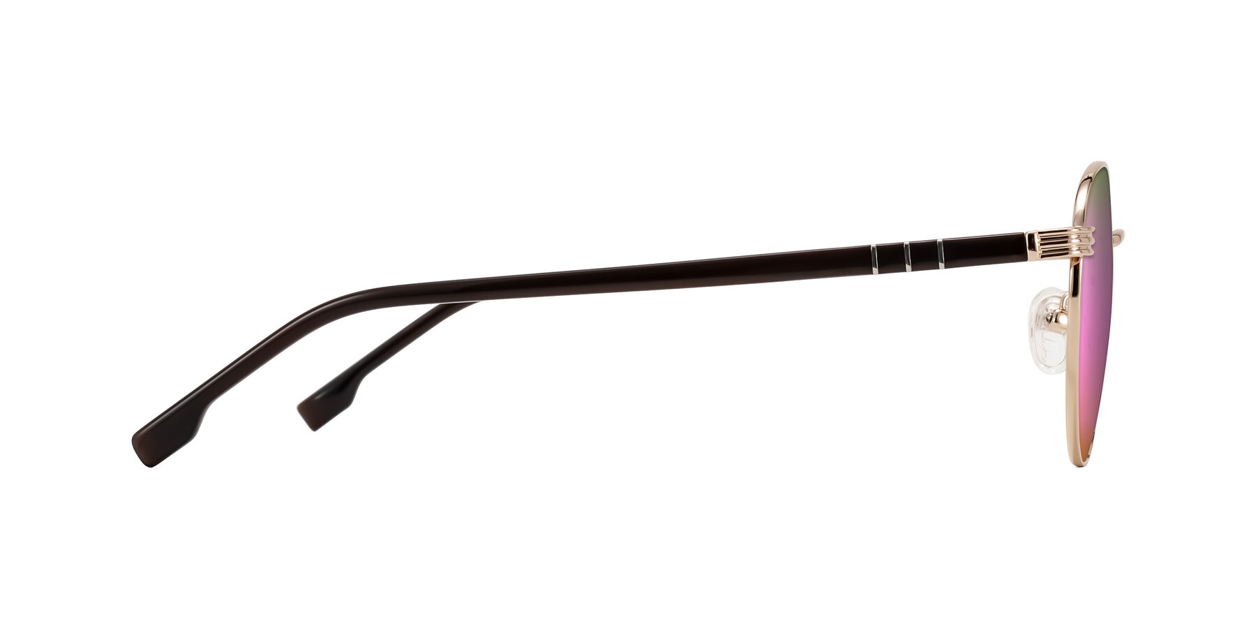 Side of Orozco in Gold/Dark Brown with Pink Mirrored Lenses