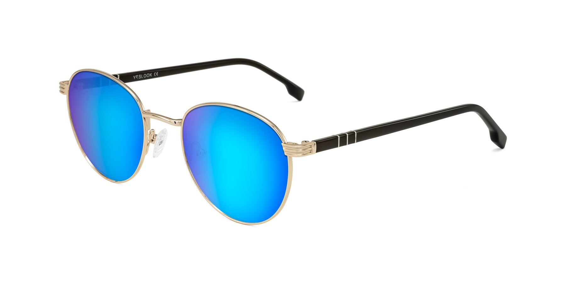 Angle of Orozco in Gold/Dark Brown with Blue Mirrored Lenses